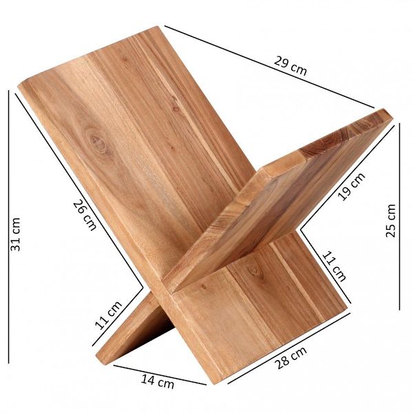 Rootz tidningsställ i massivt trä akacia X-form 31 cm tidningsställ design prospekthållare lantlig stil
