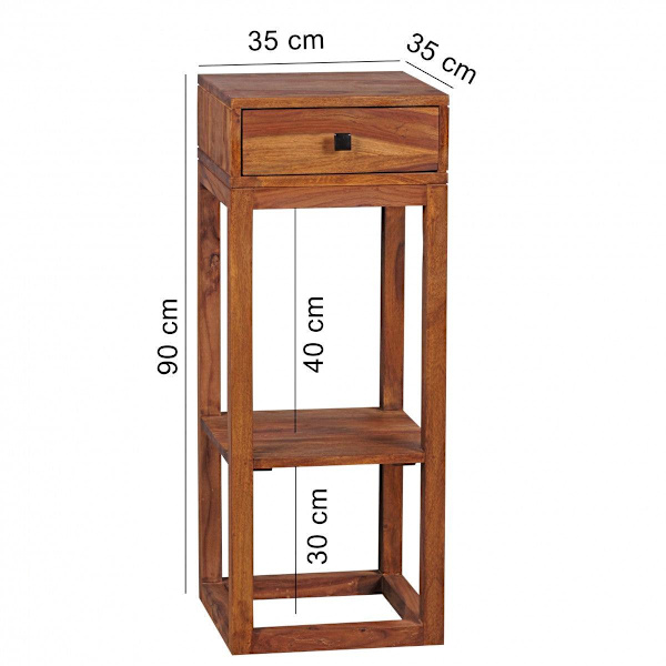 Rootz sidebord massivt træ sheesham sidebord telefonbord med skuffe 35 x 35 x 90 cm