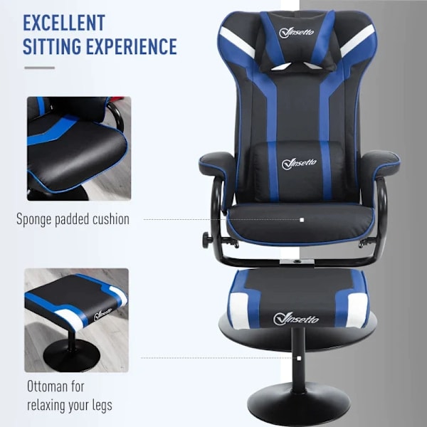 Rootz Relaxation Chair - Fotpall - Inklusive Nackstöd - Svankkudde - Ryggstöd Justerbart - Plast+stål - Mörkgrå + Blå - 67W x 82,5D x 103H cm