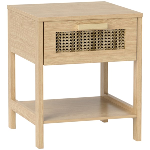 Rootz Bedside Night Cabinet - Sidobord med låda - MDF - Rattan Design - 40 x 40 x 48,4 cm