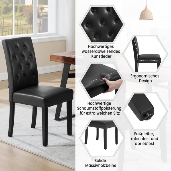 Rootz Matsalsstolar - Köksstolar - Bekväma sittplatser - Ergonomisk design, enkelt underhåll, hög hållbarhet - konstläder och massivt trä - 44cm x 99c