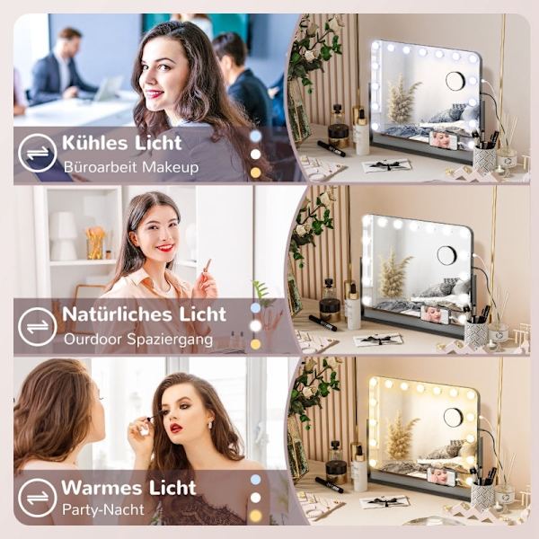 Rootz LED Hollywood Makeup Mirror - Sminkspegel - Sminkspegel - Bordsspegel - 14 LED-lampor - Justerbar ljusstyrka - Mobiltelefonhållare - USB-port -
