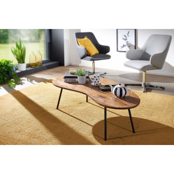 Rootz Design sofabord 122x36x63 cm Sheesham med metalben Sort -