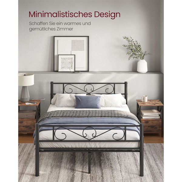 Rootz-sängyn runko - Metallinen sänky - Muste musta - 454 kg Kapasiteetti - 208 cm x 141,8 cm x 86,4 cm - Ohjeet ja lisävarustepakkaus