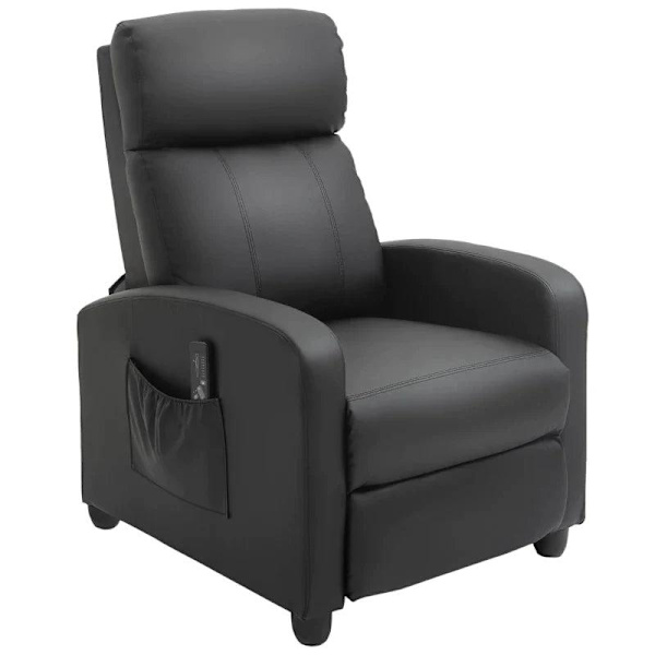 Rootz Massagestol - Avslappningsstol - Tv-stol med massagefunktion - Liggfunktion - Ryggstöd 2-punktsmassage - PU-skum - Svart - 68 x 88 x 98 cm