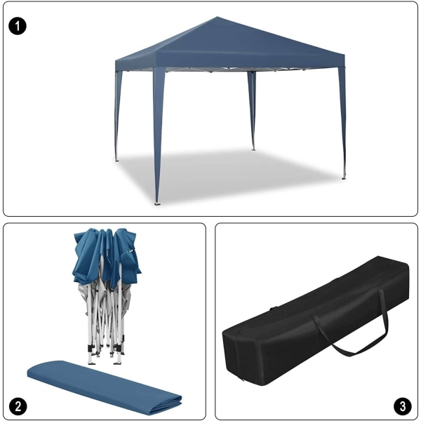 Rootz Gazebo Pop-Up telt - Vandtæt Pagoda - Solbeskyttelsesoverdækning - Robust og stabil, UV- og regnbestandig, Nem opsætning - 3 x 3 m Blå