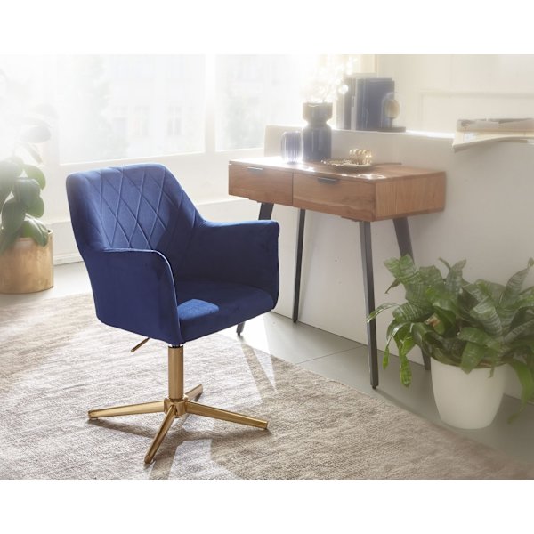 Rootz drejestol - Skrivebordsstol - Fløjlsbetræk - Polstrede armlæn - 360° rotation - Guldramme - 80-97cm x 55cm x 55cm
