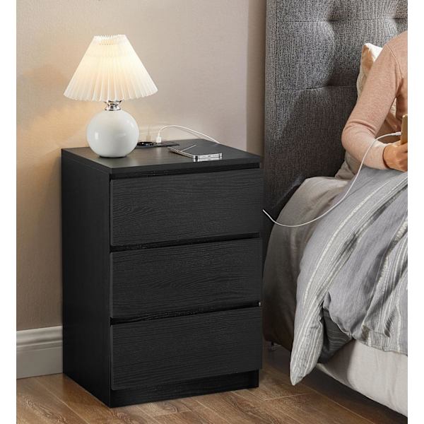 Rootz sidebord med 3 skuffer - Natbord - Natbord - Moderne design - Ibenholts sort finish - 45cm x 40cm x 60cm