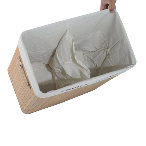 Rootz Pyykkikori - 100L - Pesuallas - Pyykin säilytystila - Pyykkiarkku - Bambu - Ruskea - Valkoinen - 52 x 32 x 63 cm