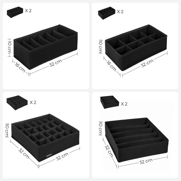 Rootz 8-delat set Underkläder Organizer - Underkläder Förvaring - BH och trosa Organizer - Non-Woven Tyg - 32cm x 32cm x 10cm