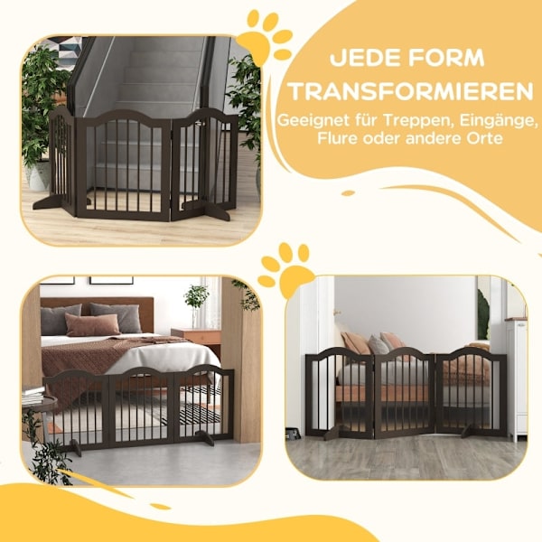 Rootz Dog Barrier - Träport för husdjur - Hundstaket inomhus - Kaffefinish - Justerbara paneler - Lilla hundvänligt - 154,5 cm x 29,5 cm x 61 cm