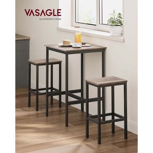 Rootz barbordsset - Greige fläckigt bläck svart - spånskiva stål - bistro pallar - hög lastkapacitet - 60 cm x 60 cm x 90 cm