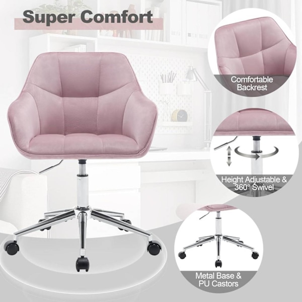 Rootz Velvet Kontorstol - Skrivebordsstol - Drejestol - Ergonomisk design - Justerbar højde - 61cm x 90cm x 56cm