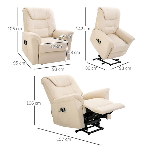 Rootz Massagestol - Ståstøtte - 8 Vibrationspunkter - Varmefunktion - Fodstøtte - Kunstlæder - Cremehvid - 93L x 95W x 106H cm