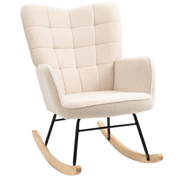 Rootz gungstol - Retro massivt trä - Klädd stol - Krämvit - 71cm x 92cm x 101cm
