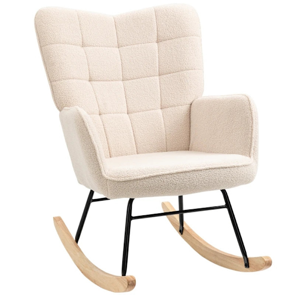Rootz gyngestol - Retro massivt træ - Polstret stol - Cremehvid - 71cm x 92cm x 101cm
