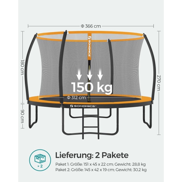 Rootz 366cm Trampolin - Havetrampolin - Fitness Trampolin - Tætmasket sikkerhedsnet - Galvaniseret stålramme - 366cm Diameter - 90cm Afstand fra jorde
