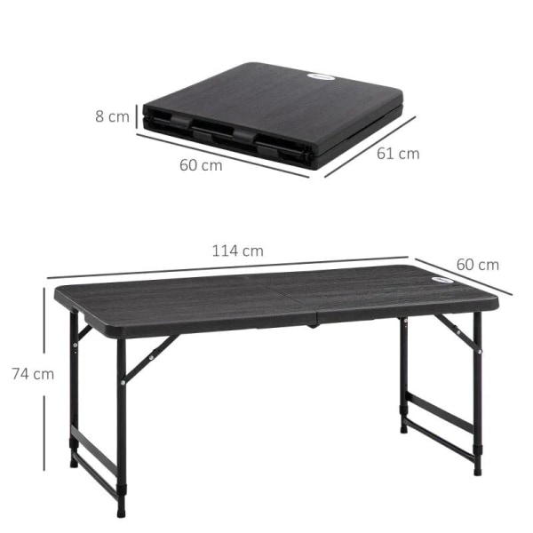 Rootz Udebord - Havebord - Til 4 personer - Sammenfoldelig - Højdejusterbar - Trælook - Grå + Sort - 118 x 60 x 74 cm
