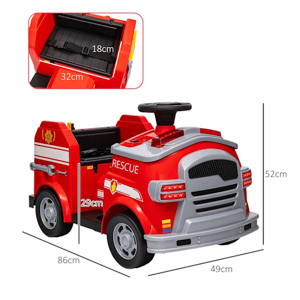 Rootz Electric Children's Fire Engine Car - Kids 'Emergency Vehicle - Rescue Tools - Safe Driving - 86 cm x 49 cm x 52 cm