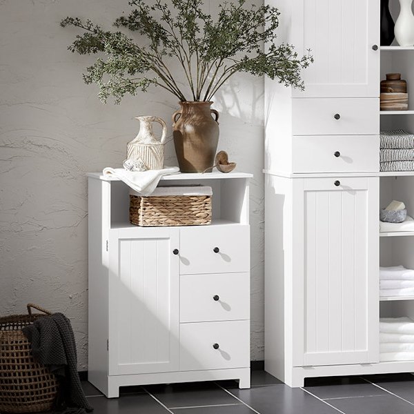 Rootz Badeværelseskommode - Opbevaringsskab - Hallskab - Justerbar hylde - Anti-tip sikkerhed - Rummeligt design - 60 cm x 86 cm x 33 cm