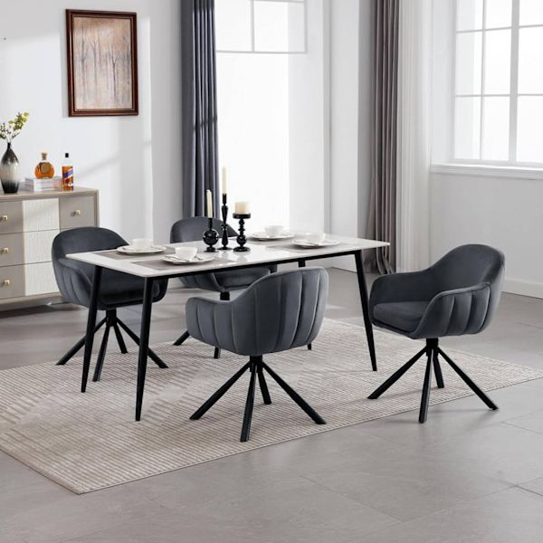 Rootz Svängbara matstolar - Sammetsfåtölj - Rullfri design - Mjuk skumvaddering - 57cm x 79cm x 62cm. Set om 2 - mörkgrå & beige