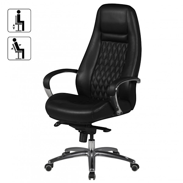 Rootz Executive Chair - Äkta läder - Diamantdesign - Aluminiumbas - Ergonomiska kontroller - Svankstöd - 120 kg Lastkapacitet - 120-130 cm x 68 cm x 5
