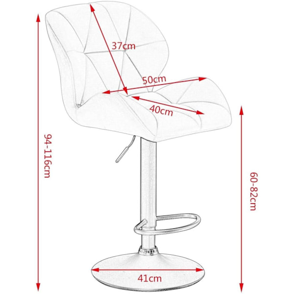 Rootz Barpall - Justerbar bänkstol - Vridbar barstol - Ergonomisk design - Modernt utseende - Enkel montering - 94cm-116cm x 50cm x 40cm