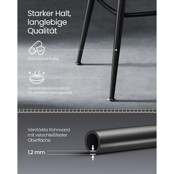 Rootz Barpall Set - Ink Black - Stålklädda stolar - 58D-skum - Polyuretanläder - 57cm x 57cm x 101cm - 76cm Sitshöjd - 120kg Kapacitet