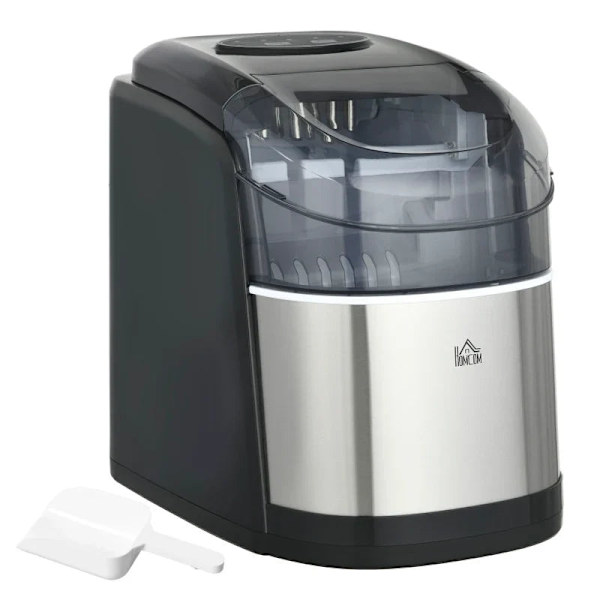 Rootz Ice Maker Machine - Dispenser - 2 iskuber - Praktisk korg - Självrengörande funktion - Plast & rostfritt stål - Svart - 24,2L x 35,3W x 33H cm