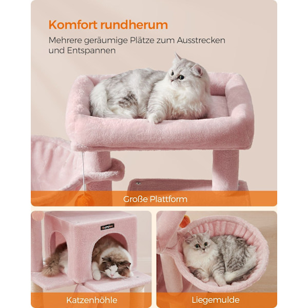 Rootz Luxury Cat-skrapstolpe - Kitty Tower - Cat Tree - Spånskivakonstruktion - Plyschöverdrag - 48cm x 48cm x 96cm