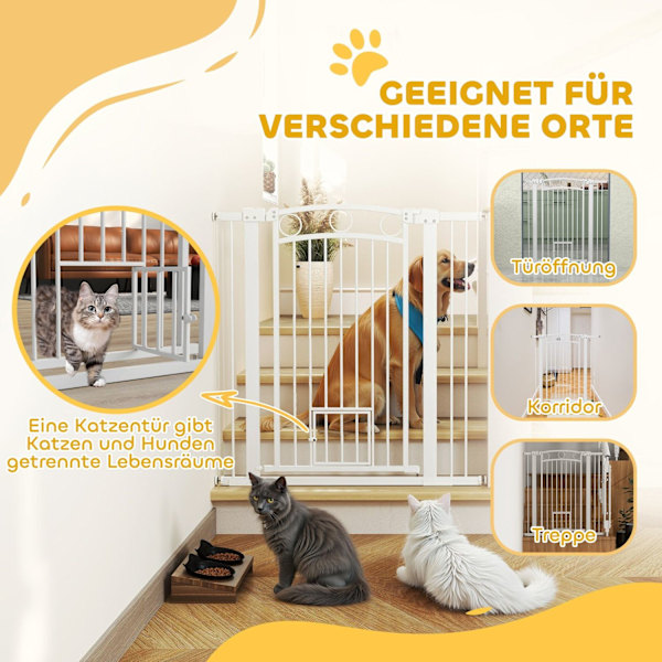 Rootz Justerbar Pet Gate - Stair Gate - Dog Gate - Secure Locking - 76-104W x 106H CM - Inkluderer kattedør