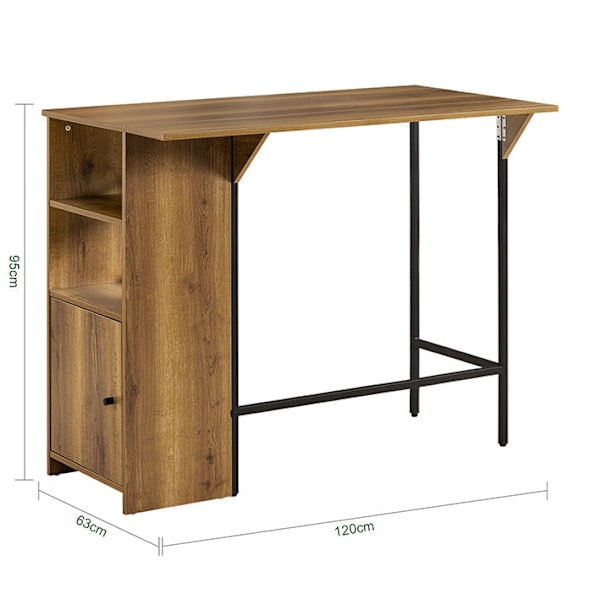 Rootz Udvidbart Barbord - Køkkenbord - Spisebord - Industrielt design - Opbevaringsplads - Stabile og justerbare fødder - 120 cm x 95 cm x 63 cm