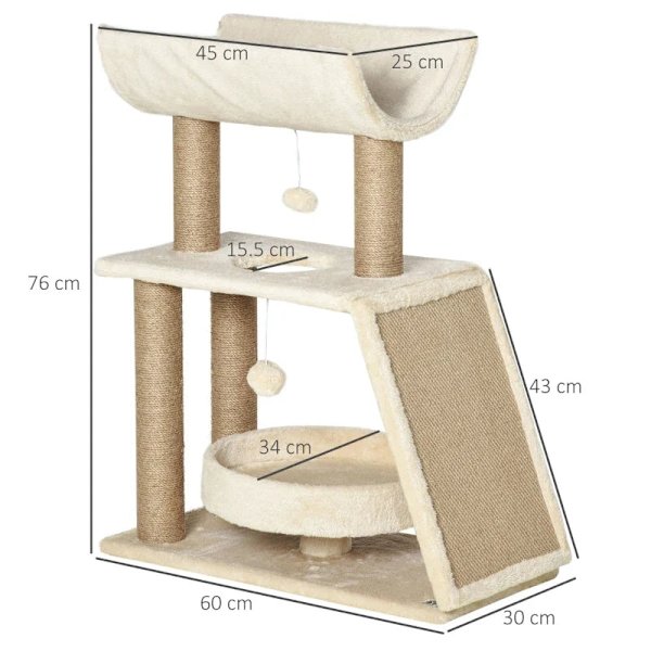 Rootz Cat kradsestolpe - Inklusiv legetøj - Katteseng - Spånplade - Plys - Sisal - Lysebrun - 60 Cm X 30 Cm X 76 Cm