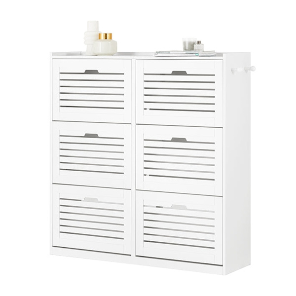 Rootz Skoskab med 6 klapper - Skovipper - Skokommode - Alsidig opbevaring - Pladsbesparende design - Nem montering - Hvid - 115 cm x 112 cm x 30 cm