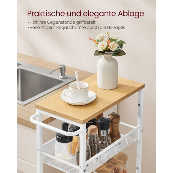 Rootz 5 Level Trolley - Rullvagn - Utility Cart - Spånskiva och stål - 22cm x 45,4cm x 99,6cm - Ek Vit - 4,5kg - 25kg Kapacitet