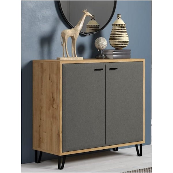 Rootz Chest of Drawers - Sideboard - Cabinet - Dresser - Storage Unit - Buffet - Credenza - Felt Dark Grey/Oak Navarra - 98 x 90 cm