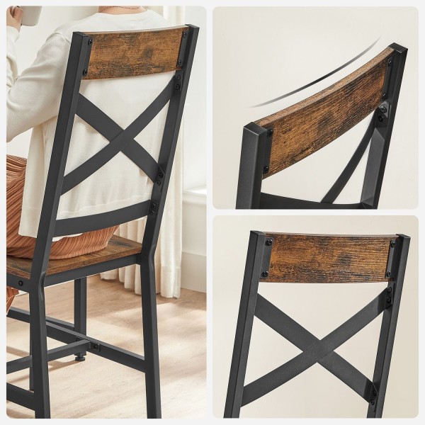 Rootz Vintage brun-svarta matstolar - Köksstolar - Spånstål - Bekväma sittplatser - Robust konstruktion - Enkel montering - 43,4 cm x 43 cm x 95,5 cm