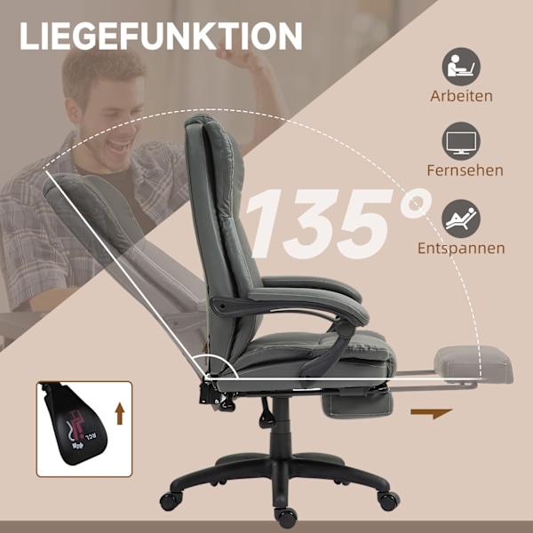 Rootz Justerbar drejestol - Kontorstol - Ergonomisk hvilestol - Massagefunktion - Faux læder - 68,5x68,5x113-121cm