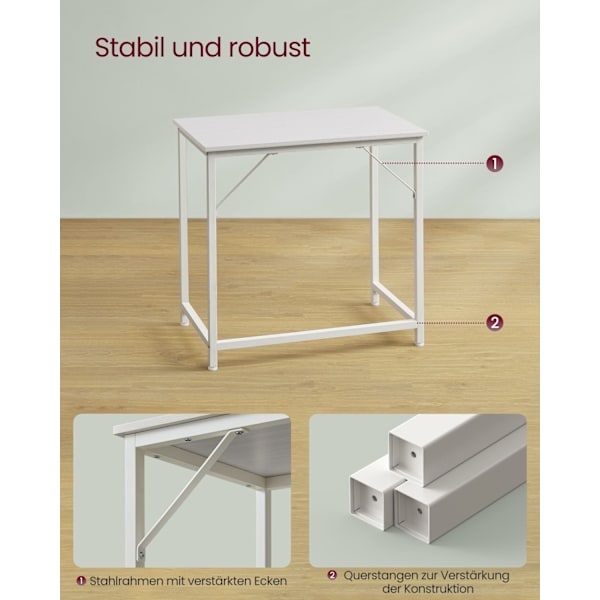 Rootz Maple White Desk - Studiebord - Skrivebord - Spånplade og stålkonstruktion - Let og robust - 50 cm x 80 cm x 76 cm - Max belastningskapacitet 50