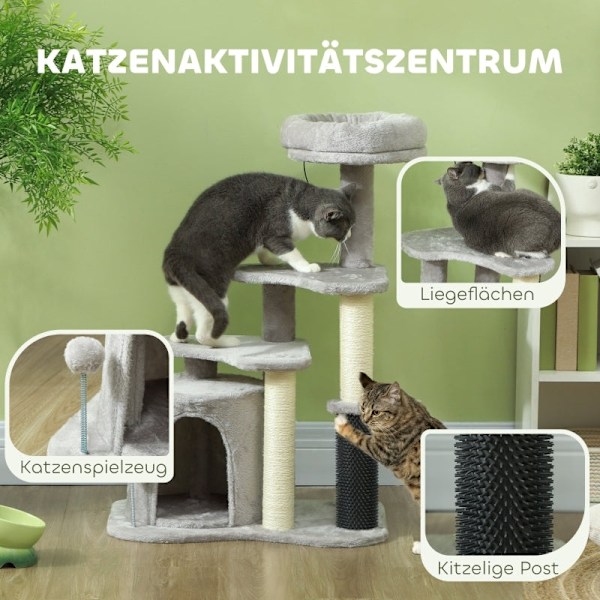 Rootz Cat Tree Activity Center - Kattelejlighed - Kradsestolpe - Legebolde - Plys Hyggeseng - Spånplade - Sisal - 60 cm x 39 cm x 87 cm