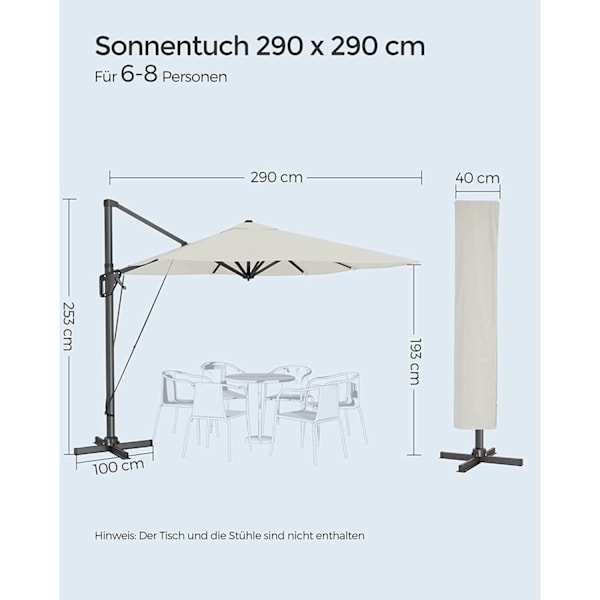 Rootz Parasoll - Justerbar lutningsvinkel - Beige - Paraply - Cantilever - Solskydd - 200 g/m² polyester - 360° rotation - UV-skydd - 2,5 m x 3 m
