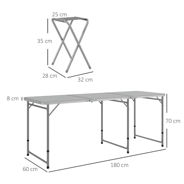 Rootz picknickset hopfällbart bord med stolar - Bärbart matsalsset - Utemöbler - Komfort, hållbarhet, bekvämlighet - 180 cm x 60 cm x 70 cm bord, 32 c