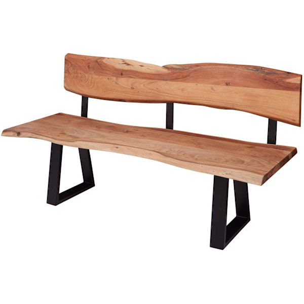 Rootz rum matsalsbänk 160x83,5x60 cm Acacia massivt trä bänk med trädkant - Bänk träbänk med ryggstöd - Köksbänk matsalsbänk trä lantlig stil - Trädst