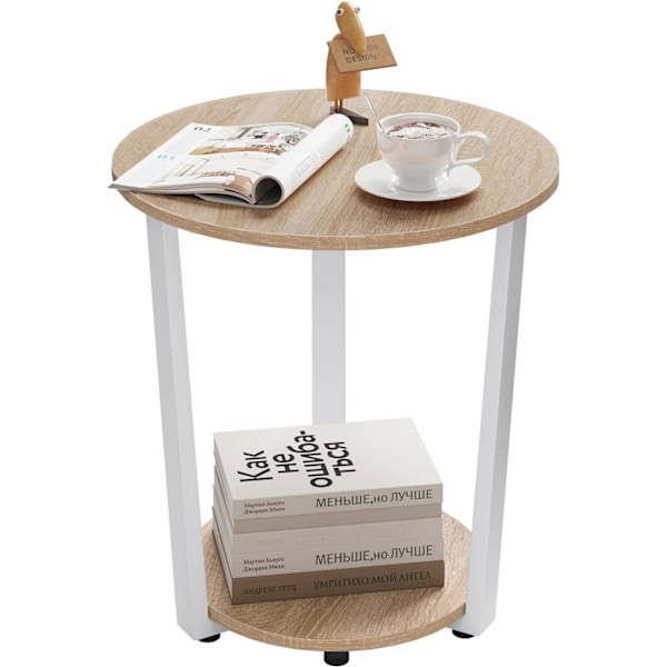 Rootz runt sidobord med 2 hyllor - Litet soffbord - Öppen design - Metallram - E1 trämaterial - 50cm x 53cm x 50cm