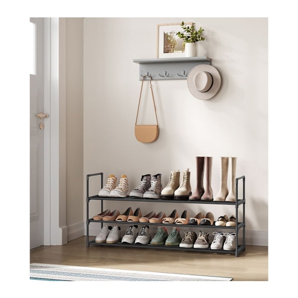 Rootz 3-lags skostativ - Stabelbar skoholder - Metalskohylde - Sort - 30 cm x 116 cm x 55 cm - Letvægts - Nem montering