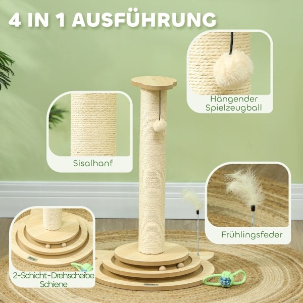 Rootz Cat Scratching Post Indoor - Cat Tree Play Set - Sisal Scratcher - Tvåstegs roterande spel - Robust MDF-konstruktion - 45cm x 45cm x 69cm