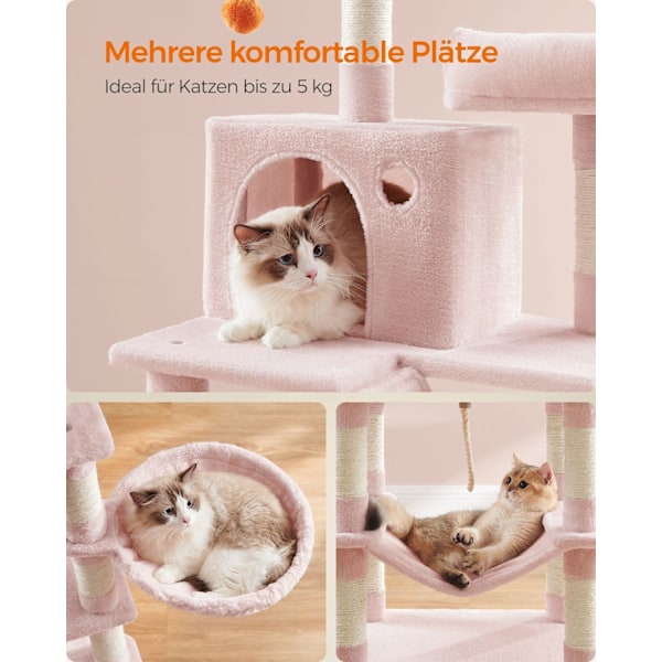 Rootz skrapstolpe - Cat Tree - Scratcher - Chipboard Plysch - Sisal - Stor 55cm x 45cm x 168cm - 18,4kg - Max 65kg - Pastellrosa