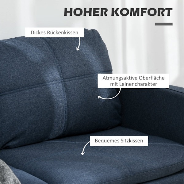 Rootz 2-personers sofa - Loveseat - Polstret sofa - Elegant design - 135L x 67W x 80H cm - Cremefarve - Stof i hør-look