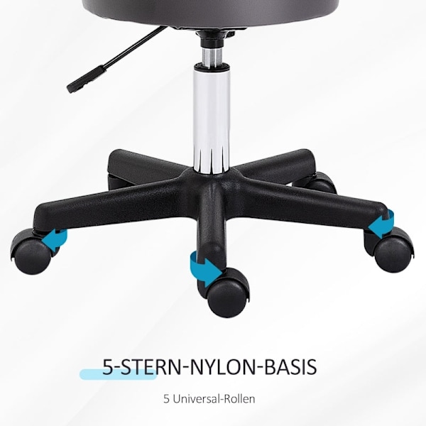 Rootz Round Salon Pall - Massagepall - Skönhetsstol - Höjdjusterbar - 35cm x 72-84cm - Fuskläder - Grå