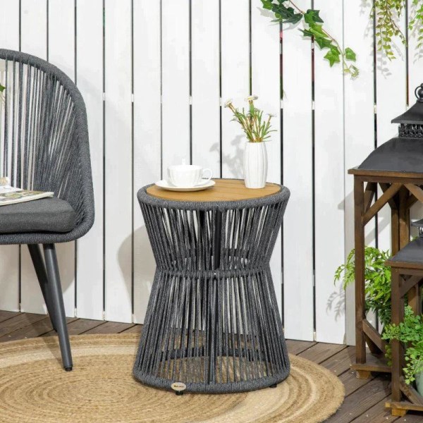 Rootz Havebord - Boho Style Havebord - Vejrbestandig - PE Rattan - Sort + Naturlig - 39cm x 39cm x 49cm